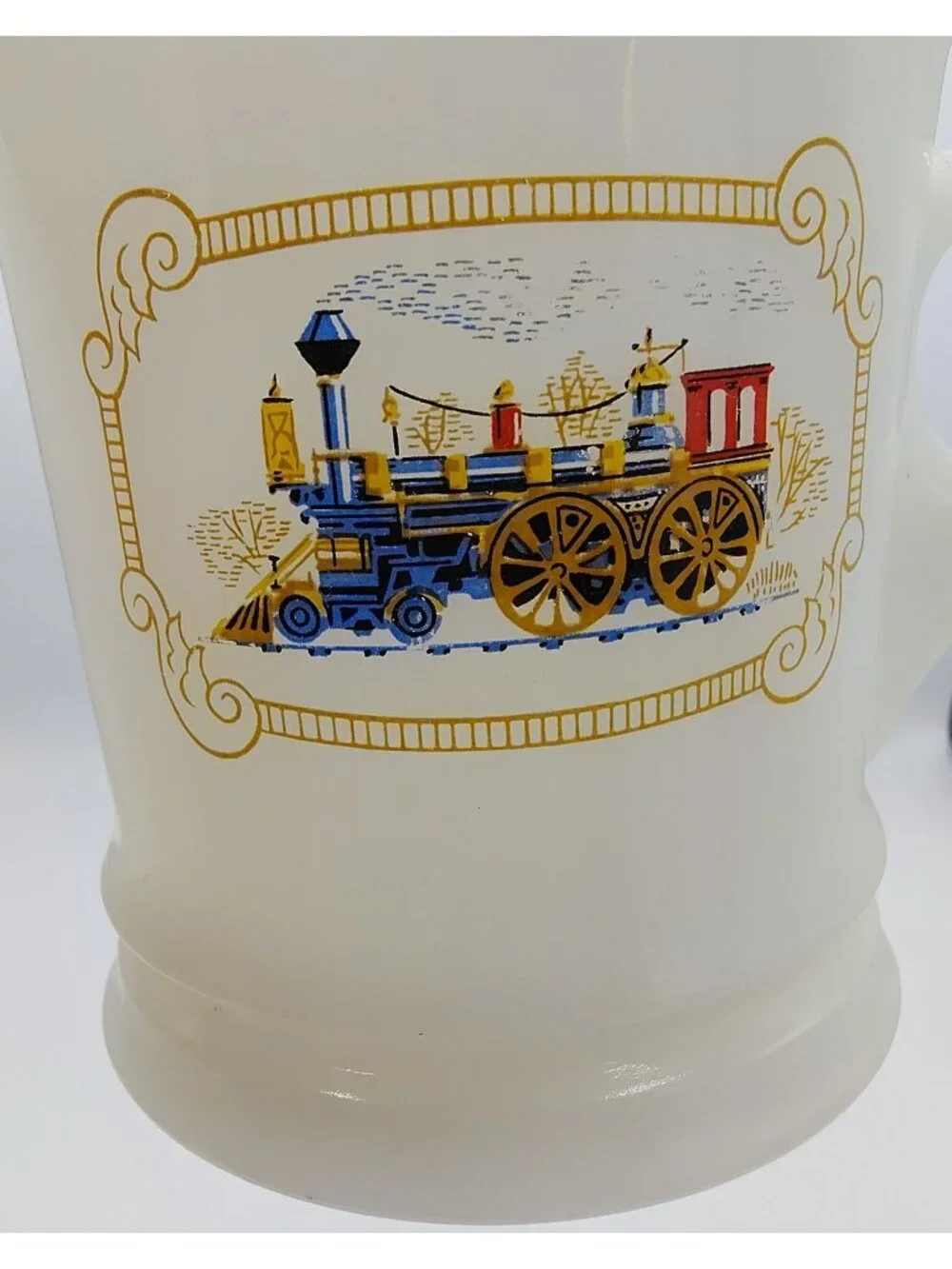 Avon Shaving Mug Iron Horse Design Milk Glass Style Vintage Cup Train Locomotive